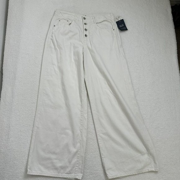 NWT Gap Women's Wide Leg 4 Button Fly Linen Blend Pants Size 31 Short* White - Picture 1 of 13